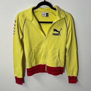 Y2K PUMA women's yellow red graphic embroidered full zip sweater, M.